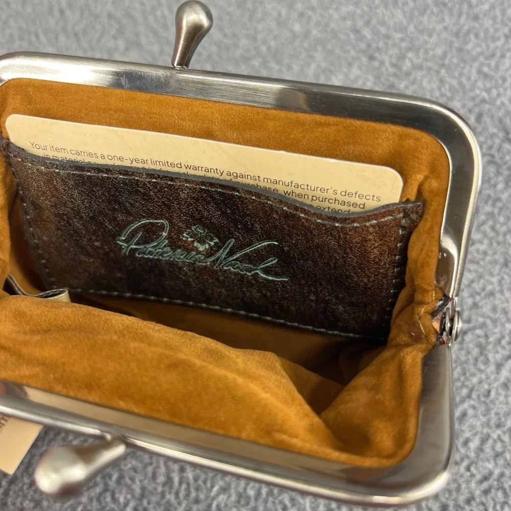 Patricia Nash Borse Coin Purse Women Turquoise Tooled Leather Floral Kiss Lock